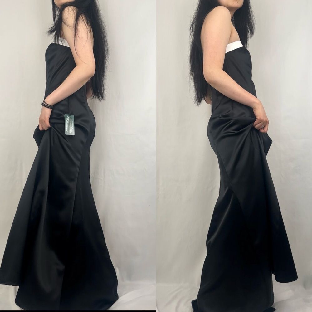 NWT Vintage Rachel Kaye Black Satin Strapless Formal Floor Length Gown - Picture 3 of 7